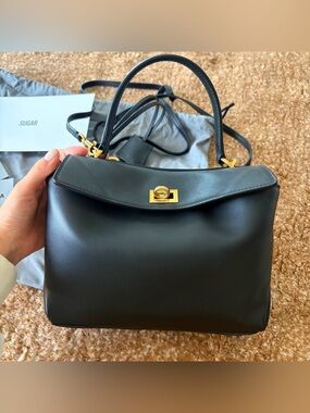 $2990 Balenciaga Black Mini Rodeo Handbag with Brushed Gold Hardware